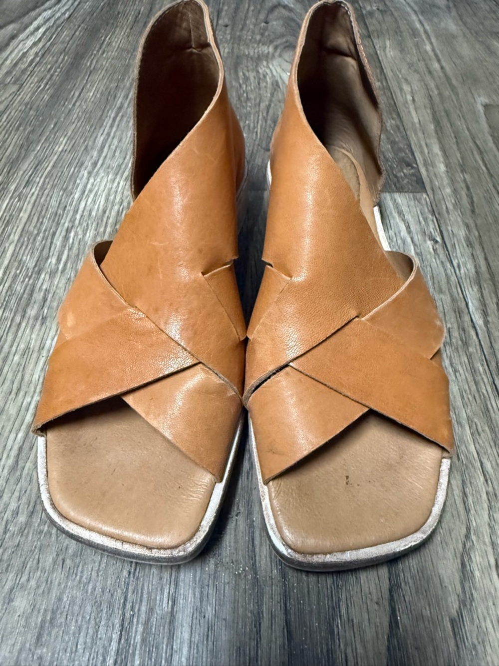 Free People Cognac Leather Crossover Sandals - Picture 2 of 6